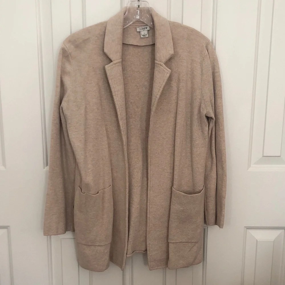 J. Crew Women's Open Front Tan Cardigan with Patch Pockets